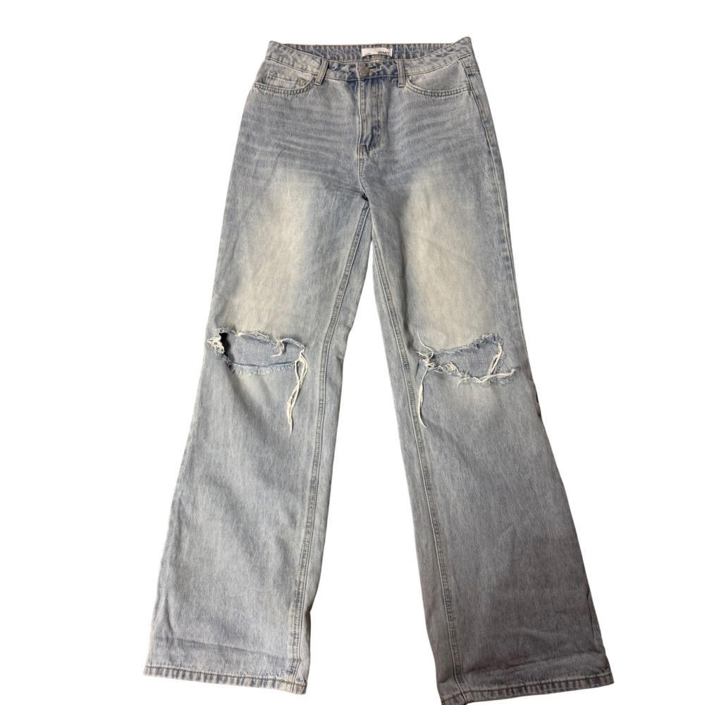 Vervet Los Angeles Distressed Wide Leg Jeans Light Wash Blue Denim 29